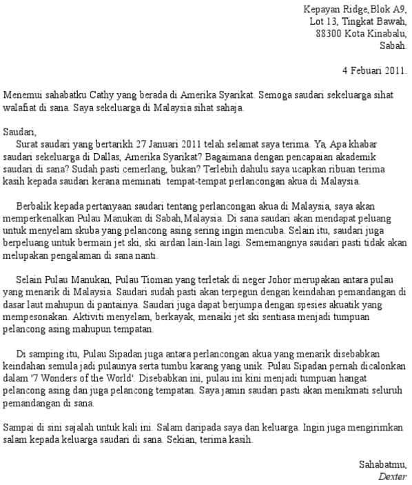 Surat Kiriman Tidak Rasmi Tempat Yang Menarik Di Malaysia New Letter