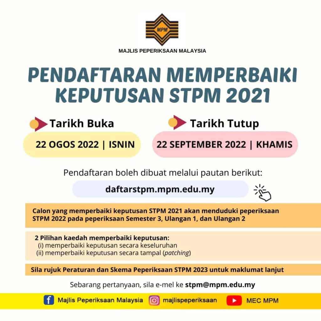 pendaftaran memperbaiki keputusan stpm 2021