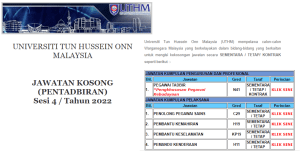 Jawatan Kosong Universiti Tun Hussein Onn Malaysia