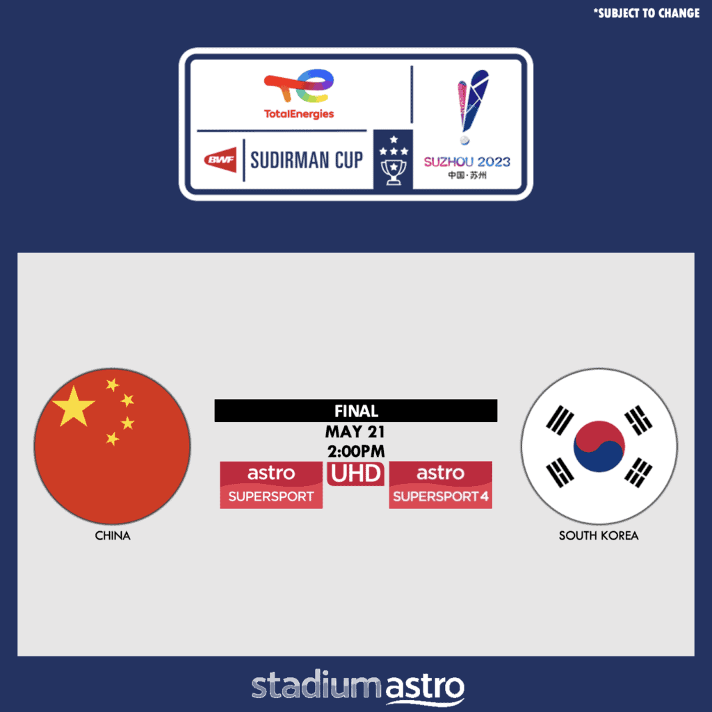 piala sudirman 2023 live china vs korea 